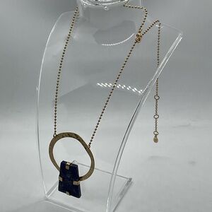 Lapis lazuli chunk modernist pendant in gold tone ball chain blue necklace